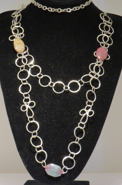 Watermelon Tourmaline Long Steel Necklace - Image 2