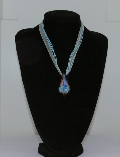 Triple Flower Drip Murano Glass Necklace in Blue