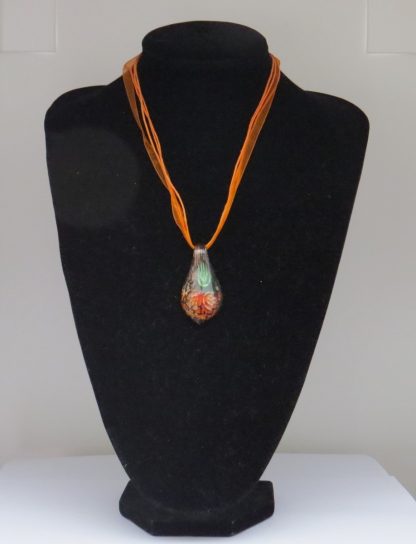 Triple Flower Drip Murano Glass Necklace in Orange