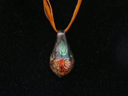 Triple Flower Drip Murano Glass Necklace in Orange - Image 2