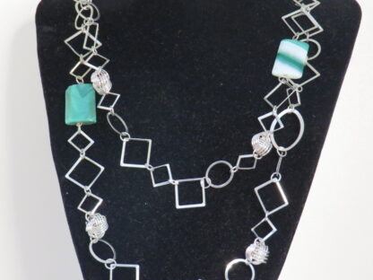 Green Agate Long Steel Necklace - Image 2