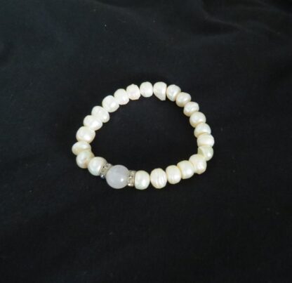 Rose Quartz Stone and Acqua Culture Pearls Bracelet