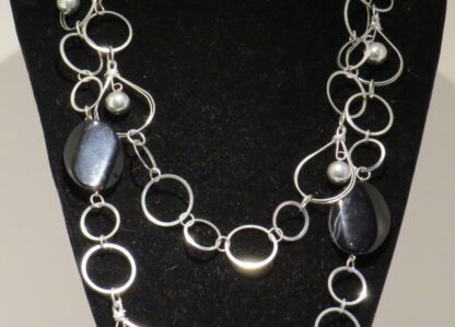 Black Agate Long Steel Necklace - Image 2