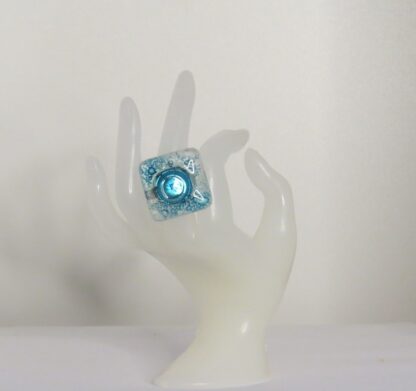 Blue Centered Bubble Fusing Glass Ring - Image 2