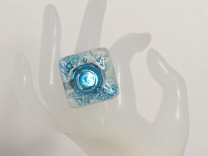 Blue Centered Bubble Fusing Glass Ring