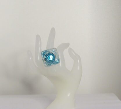 Blue Centered Bubble Fusing Glass Ring - Image 3