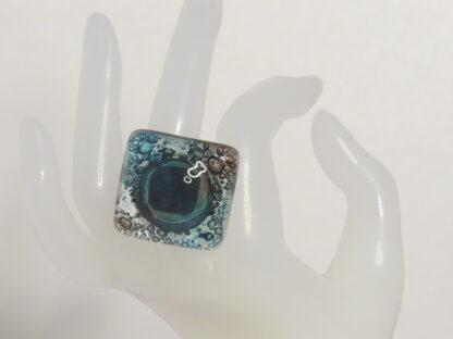 Blue/Green/Brown Bubble Fusing Glass Ring