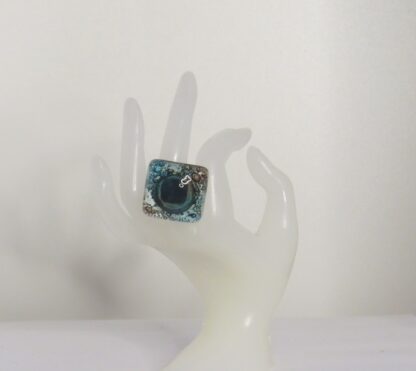 Blue/Green/Brown Bubble Fusing Glass Ring - Image 2