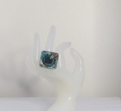 Blue/Green/Brown Bubble Fusing Glass Ring - Image 3