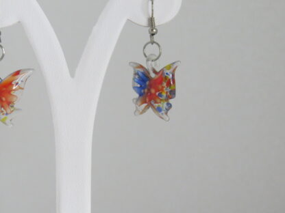 Butterfly Murano Glass Earrings in Blue/Orange - Image 2