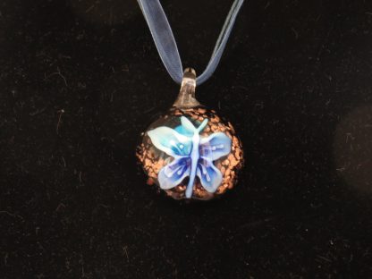 Circle with Butterfly Murano Glass Necklace in Blue - Image 2