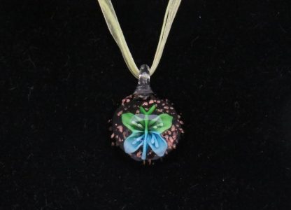 Circle with Butterfly Murano Glass Necklace in Green - Image 2