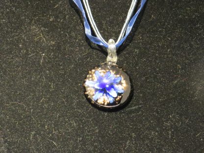 Circle with Flower Murano Glass Necklace in Dark Blue - Image 3