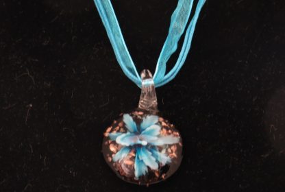 Circle with Flower Murano Glass Necklace in Light Blue - Image 2