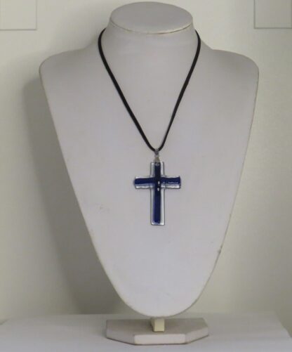 Dark Blue Cross Fusing Glass Necklace