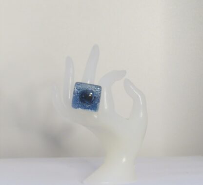 Dark Blue Multi Bubble Fusing Glass Ring - Image 2