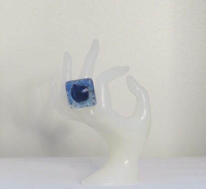 Dark Blue Big Bubble Fusing Glass Ring - Image 2