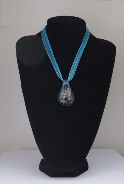 Drip Gold Colored Flakes Murano Glass Necklace in Light Blue