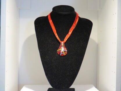 Drip Gold Colored Flakes Murano Glass Necklace in Red