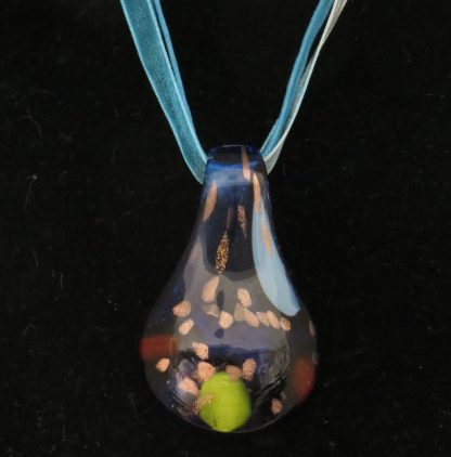 Drip Gold Colored Flakes Murano Glass Necklace in Dark Blue - Image 2