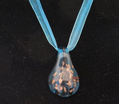 Drip Gold Colored Flakes Murano Glass Necklace in Light Blue - Image 2