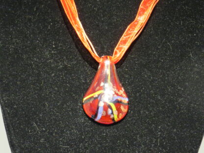 Drip Gold Colored Flakes Murano Glass Necklace in Red - Image 2