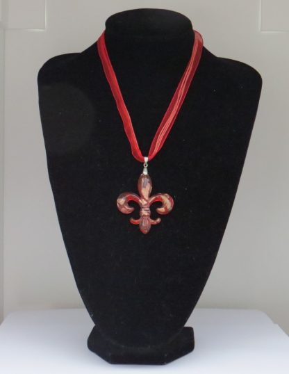 Fleur de Lis Murano Glass Necklace in Red