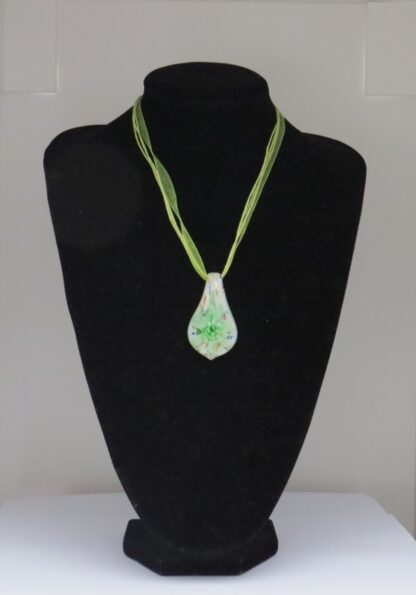 Flower Drip with White Murano Glass Necklace in Green