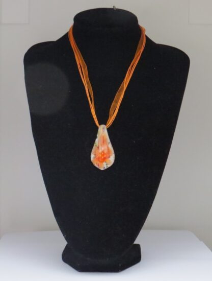 Flower Drip with White Murano Glass Necklace in Orange