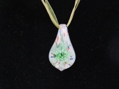 Flower Drip with White Murano Glass Necklace in Green - Image 2