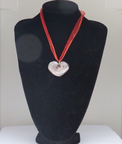 Heart Circles Murano Glass Necklace in Red