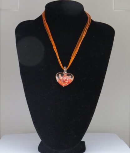 Heart Flower Murano Glass Necklace in Orange