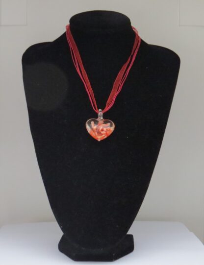 Heart Flower Murano Glass Necklace in Red