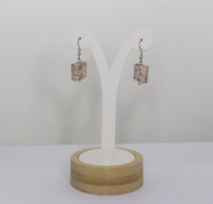 Square Murano Glass Earrings in Pink