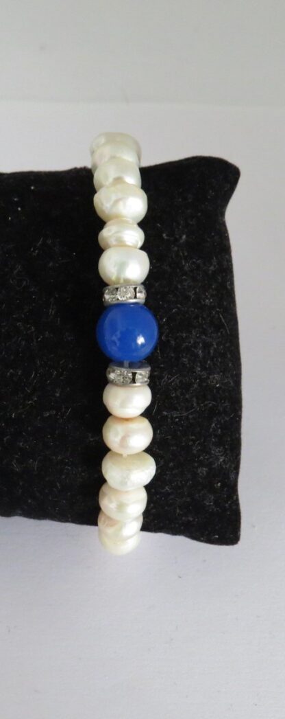 Blue Tourmaline Stone and Acqua Culture Pearls Bracelet - Image 2