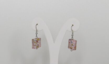 Square Murano Glass Earrings in Pink - Image 2