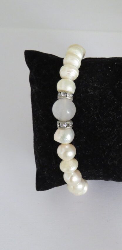 Rose Quartz Stone and Acqua Culture Pearls Bracelet - Image 2