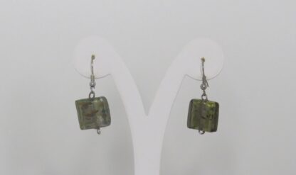 Square Murano Glass Earrings in Green / Grey - Image 2