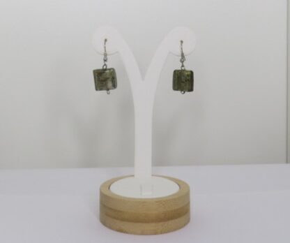 Square Murano Glass Earrings in Green / Grey