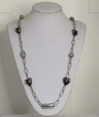 Black Heart Murano Glass Long Steel Necklace