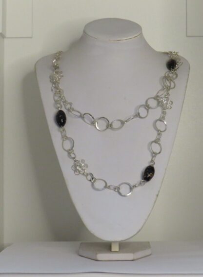 Black Oval Murano Glass Long Steel Necklace - Image 2