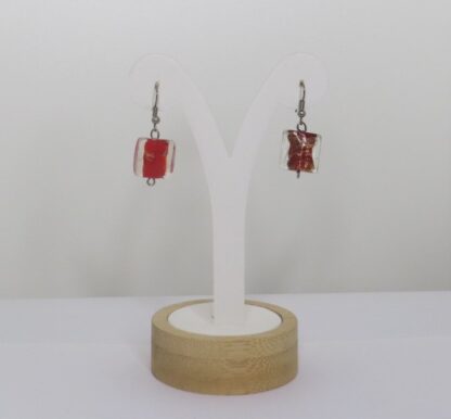 Square Murano Glass Earrings in Red