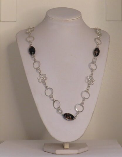 Black Oval Murano Glass Long Steel Necklace - Image 4