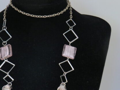 Pink Square Murano Glass Long Steel Necklace - Image 2