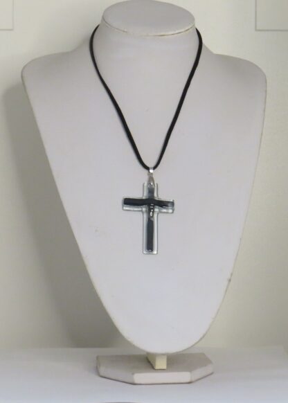 Grey Cross Fusing Glass Necklace