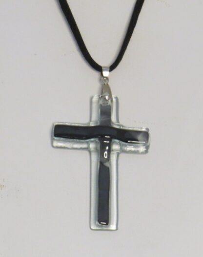 Grey Cross Fusing Glass Necklace - Image 2