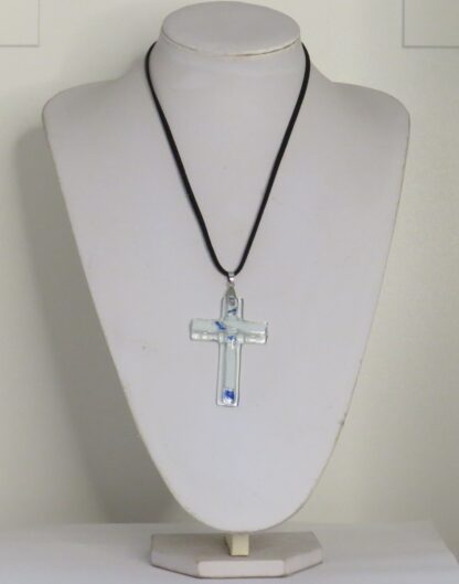 White with Dark Blue Cross Fusing Glass Necklace