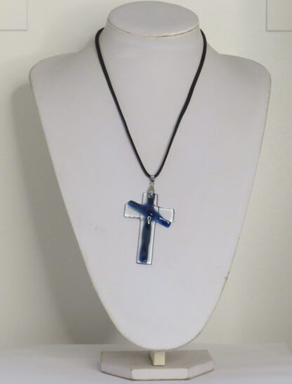 Dark Blue 45° Cross Fusing Glass Necklace