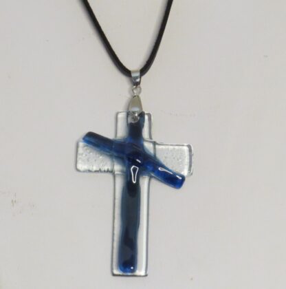 Dark Blue 45° Cross Fusing Glass Necklace - Image 2