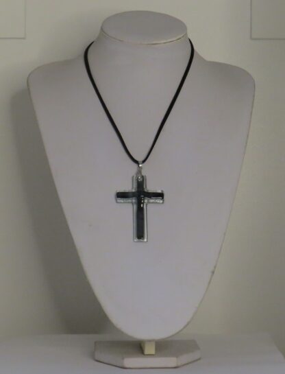 Black Cross Fusing Glass Necklace - Image 2